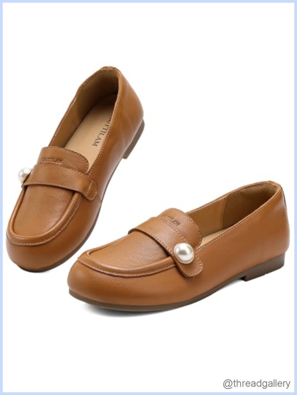 Genuine Leather Loafers Round Toe Slip-On Flats Pearl Embellishment Office &